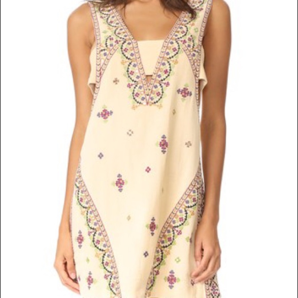 Free People Embroidered Tye-Back Dress in Ivory